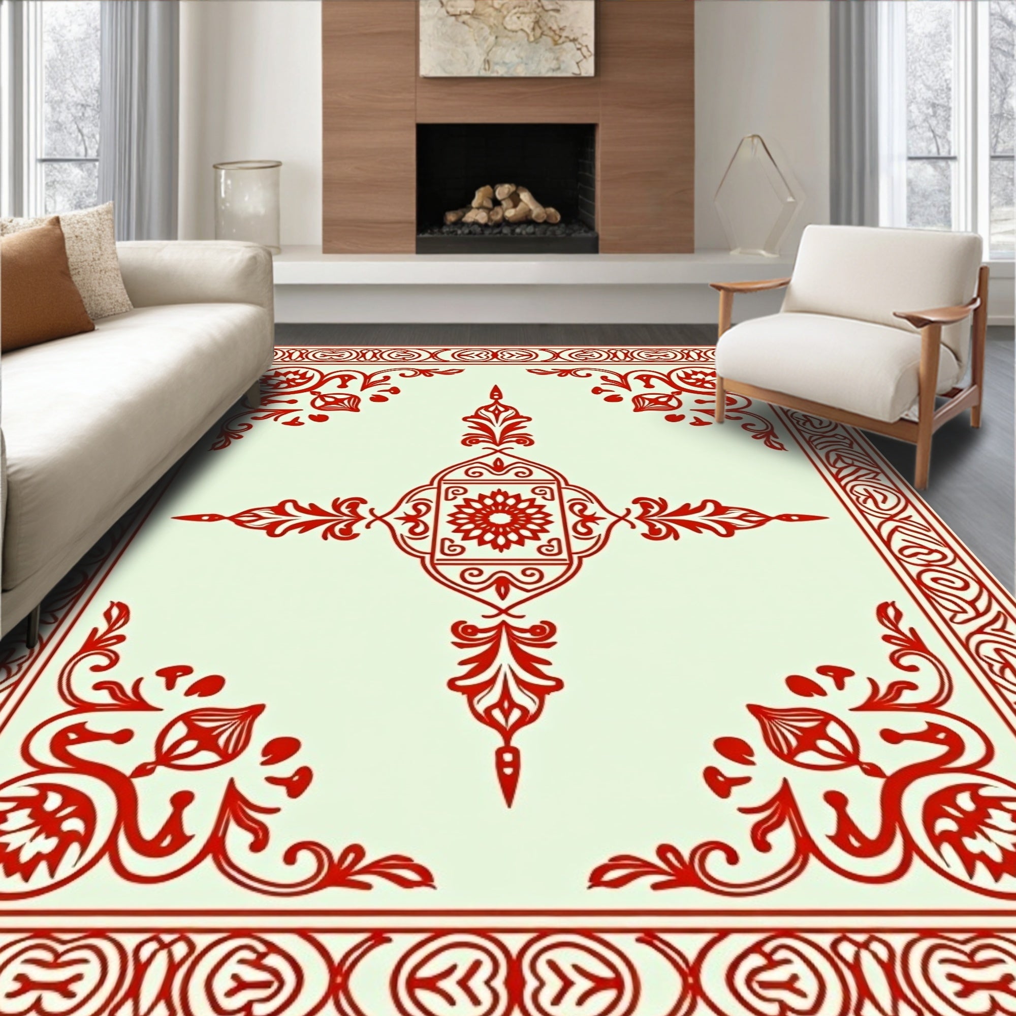 Crimson Filigree Floral Medallion Rug