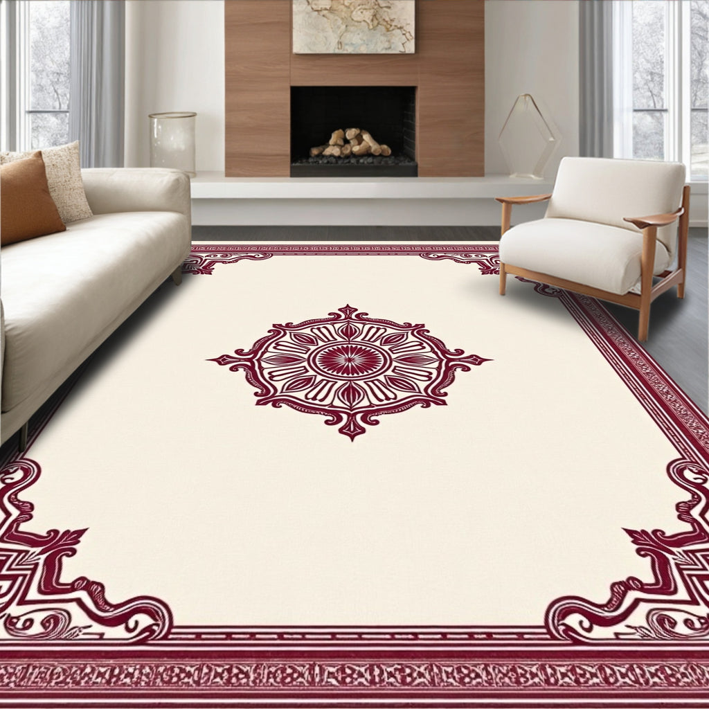 Rich Burgundy Ornate Scrollwork Centerpiece Rug