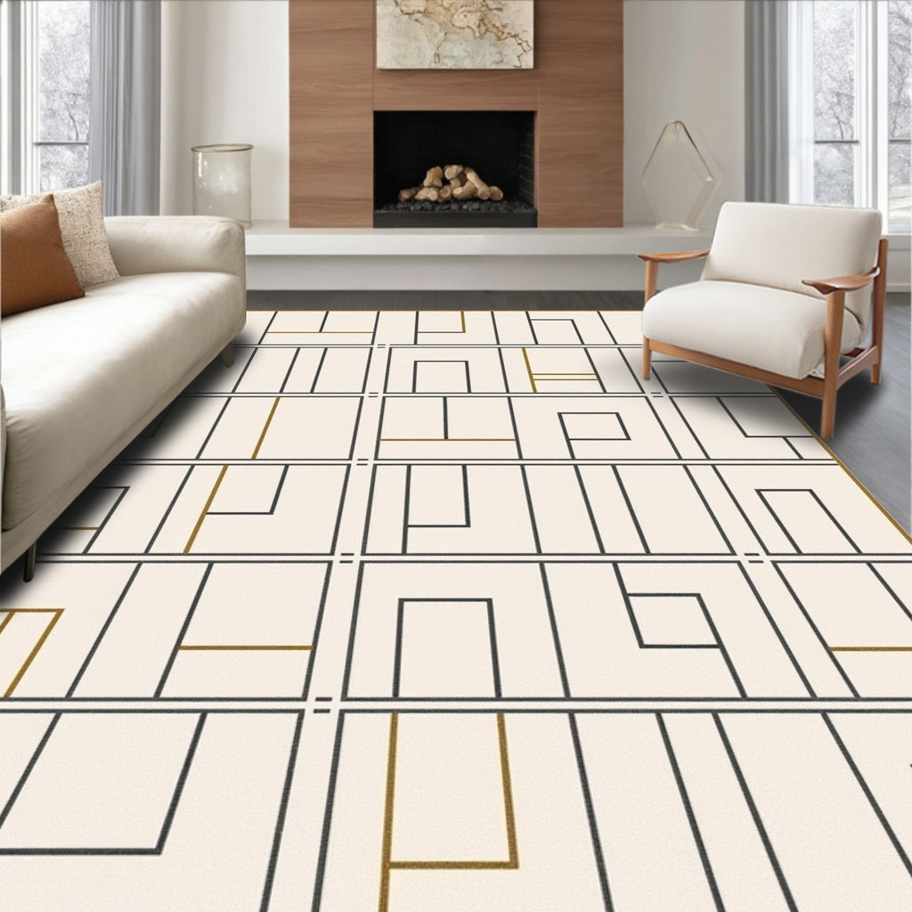 Minimalist Beige Abstract Geometric Rug