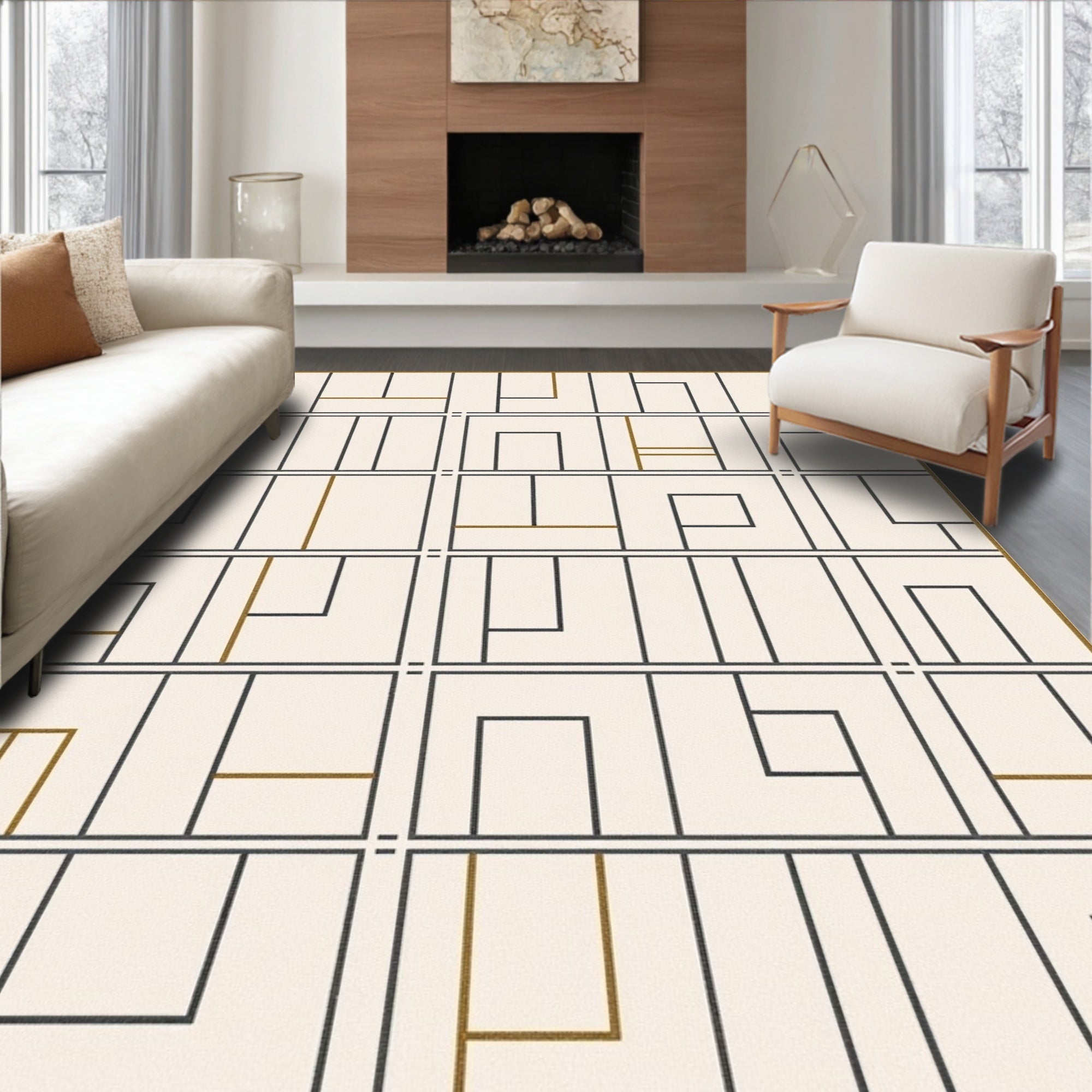 Minimalist Beige Abstract Geometric Rug