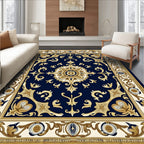 Ornate Navy Gold Medallion Filigree Rug