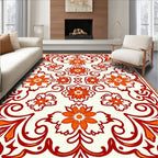 Crimson Orange Folkloric Floral Medallion Rug