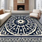 Midnight Cream Sunburst Mandala Rug