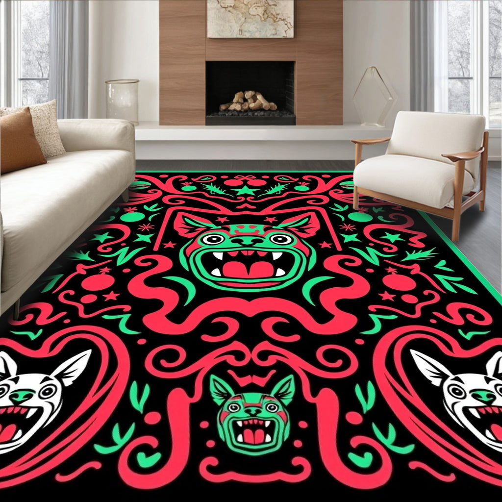Crimson Aqua Festive Canine Garland Rug