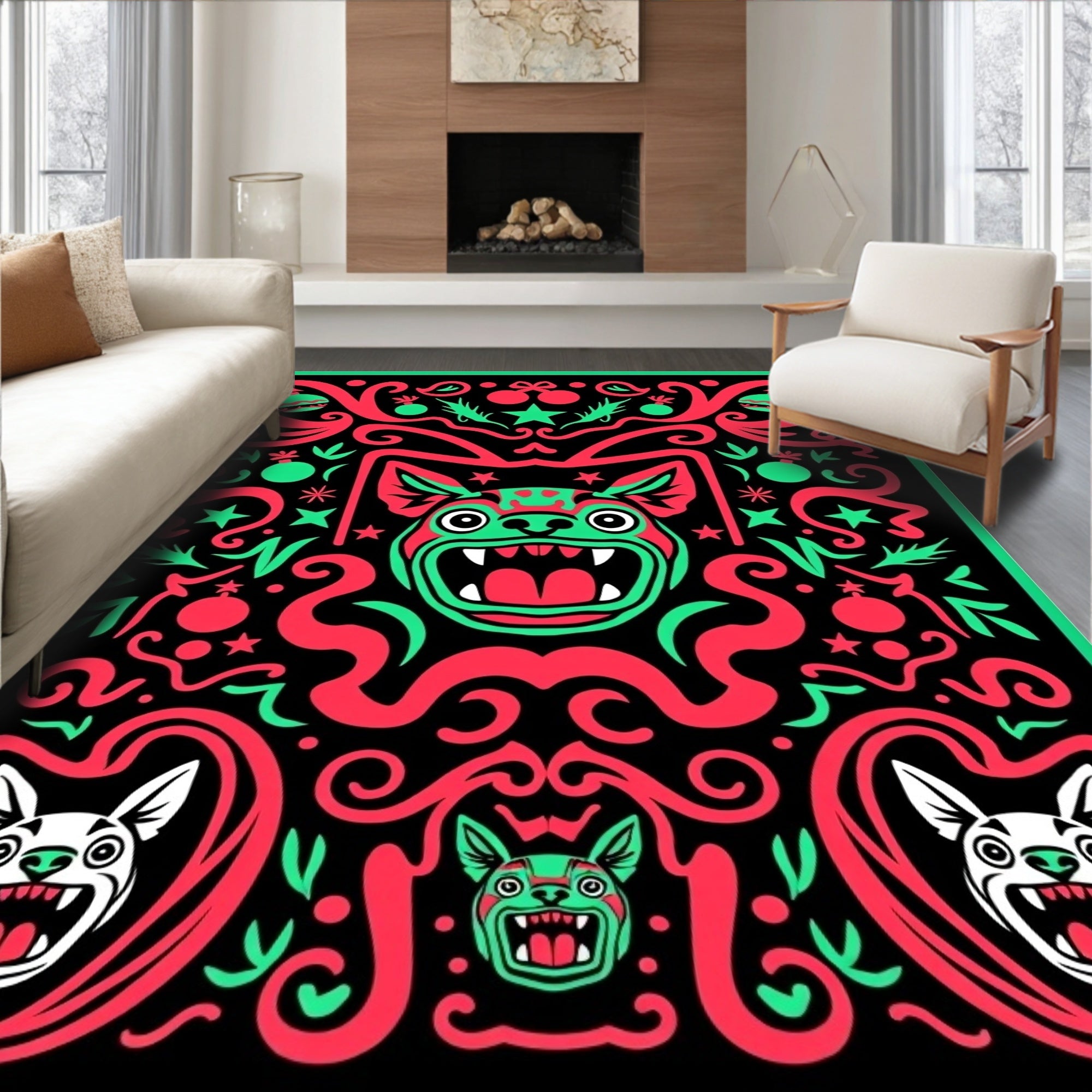 Crimson Aqua Festive Canine Garland Rug