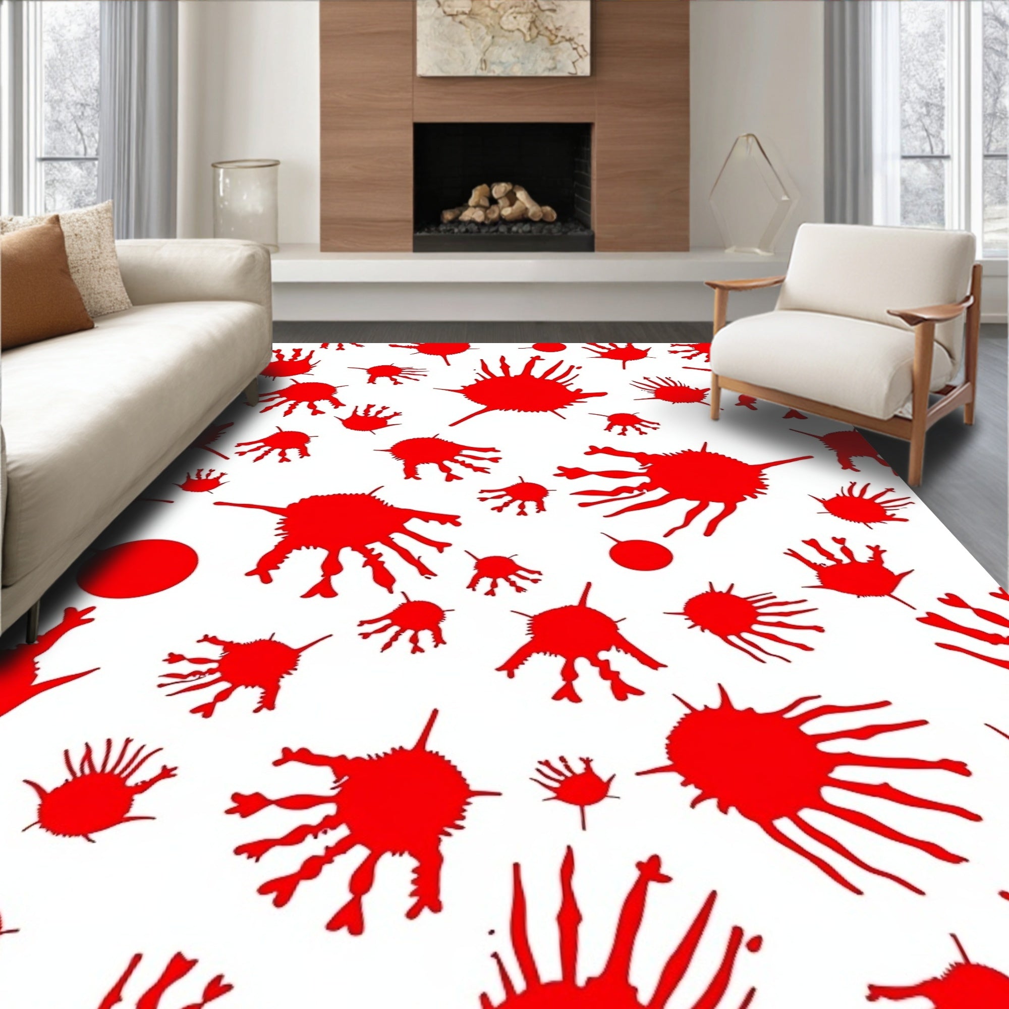 Vibrant Red Splatter Abstract Art Rug