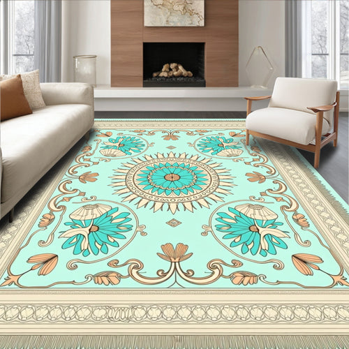 Aqua Coral Floral Mandala Filigree Rug