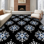 Black White Blue Starburst Floral Arrangement Rug