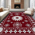 Crimson White Mandala Floral Burst Rug