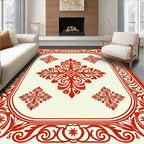 Crimson Crested Floral Frame Rug
