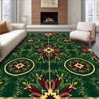Deep Green Burgundy Sunburst Medallion Rug