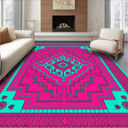 Hot Pink Turquoise Geometric Floral Medallion Rug