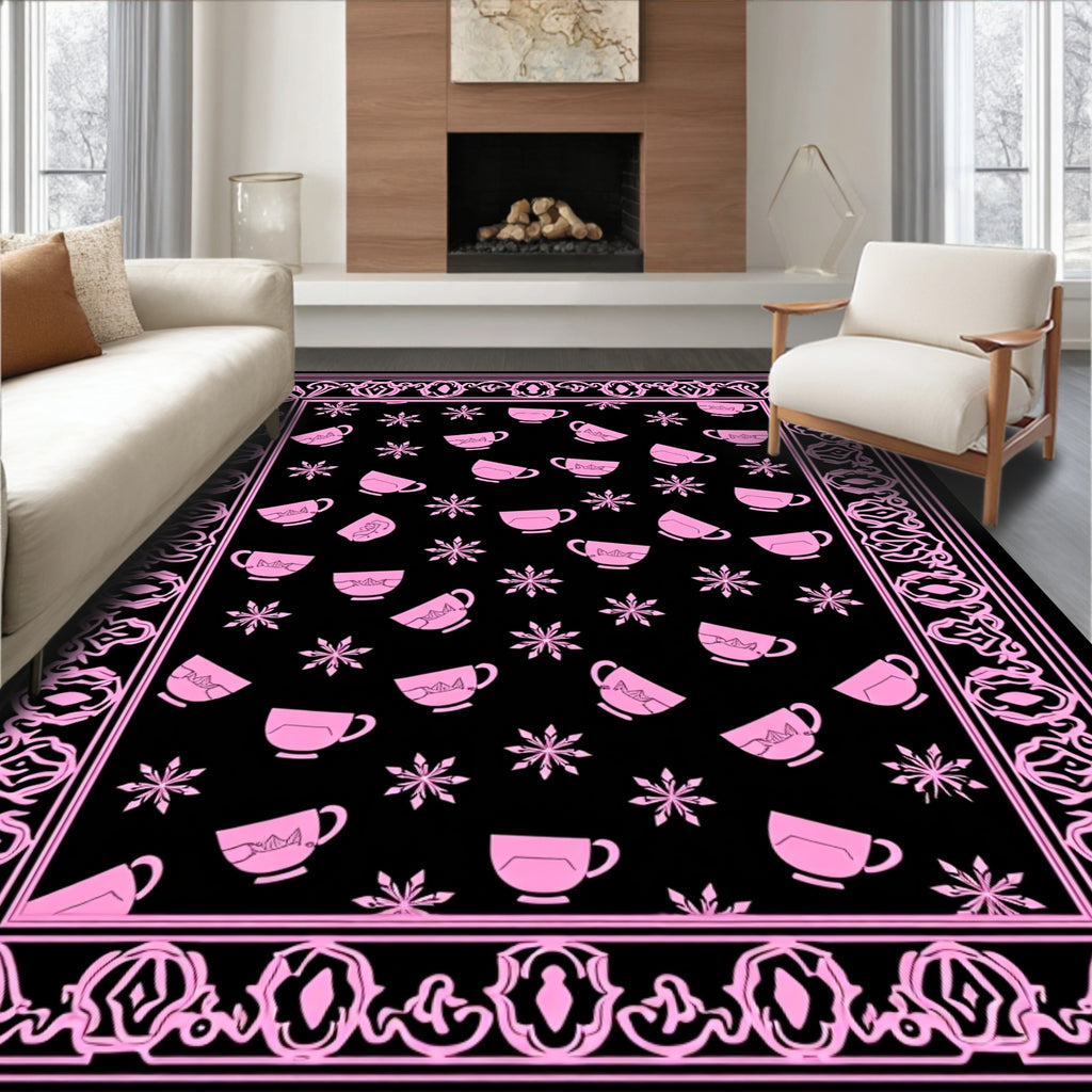 Pink Cup Floral Border Rug