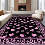 Pink Cup Floral Border Rug