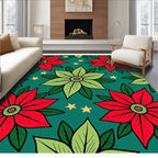 Red Green Poinsettia Star Background Rug