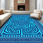 Vibrant Aqua Maze Border Rug