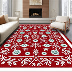 Red White Green Floral Medallion Rug