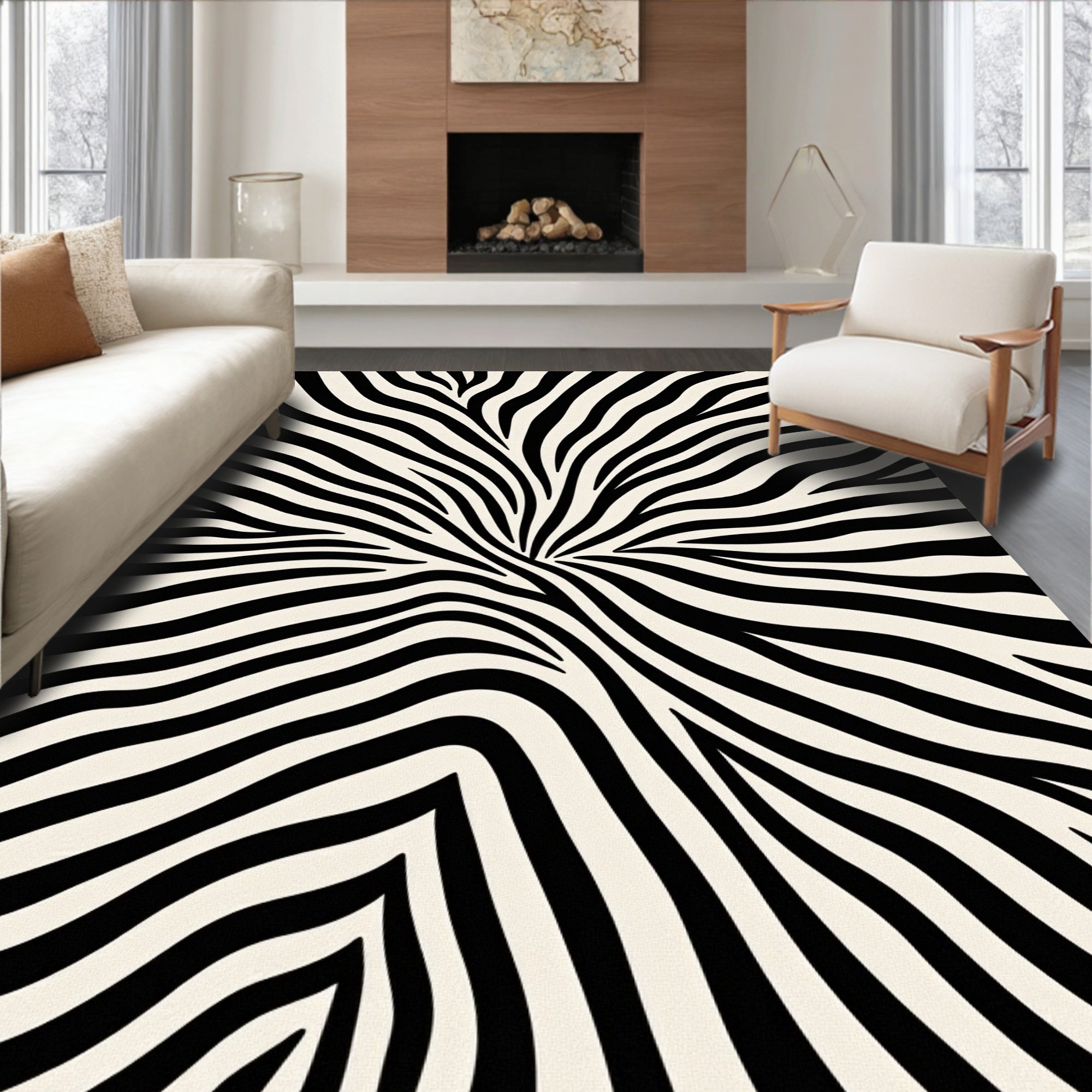 Bold Black White Animal Stripe Rug