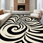 Black Cream Swirl Abstract Rug