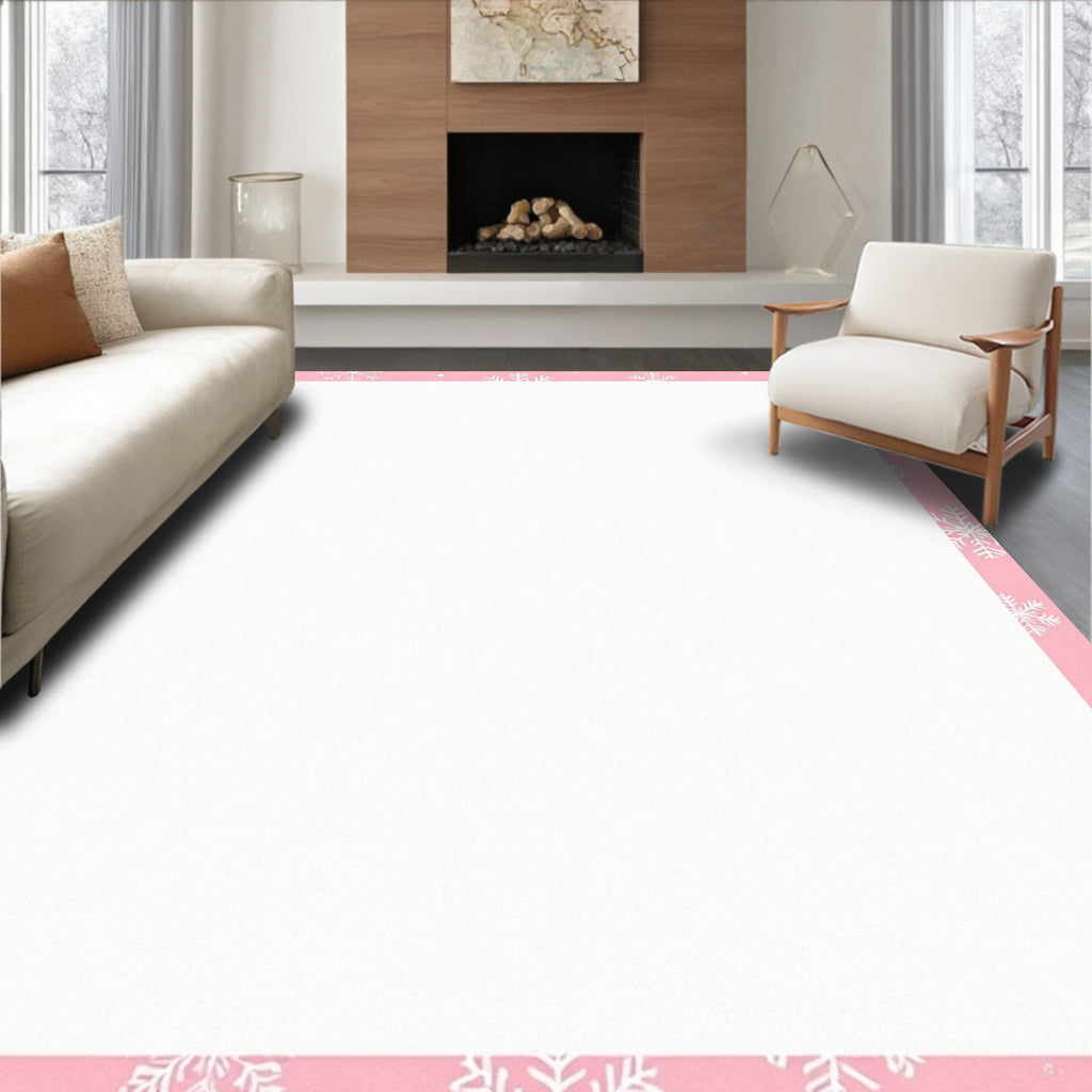 Pink White Snowflake Border Rug