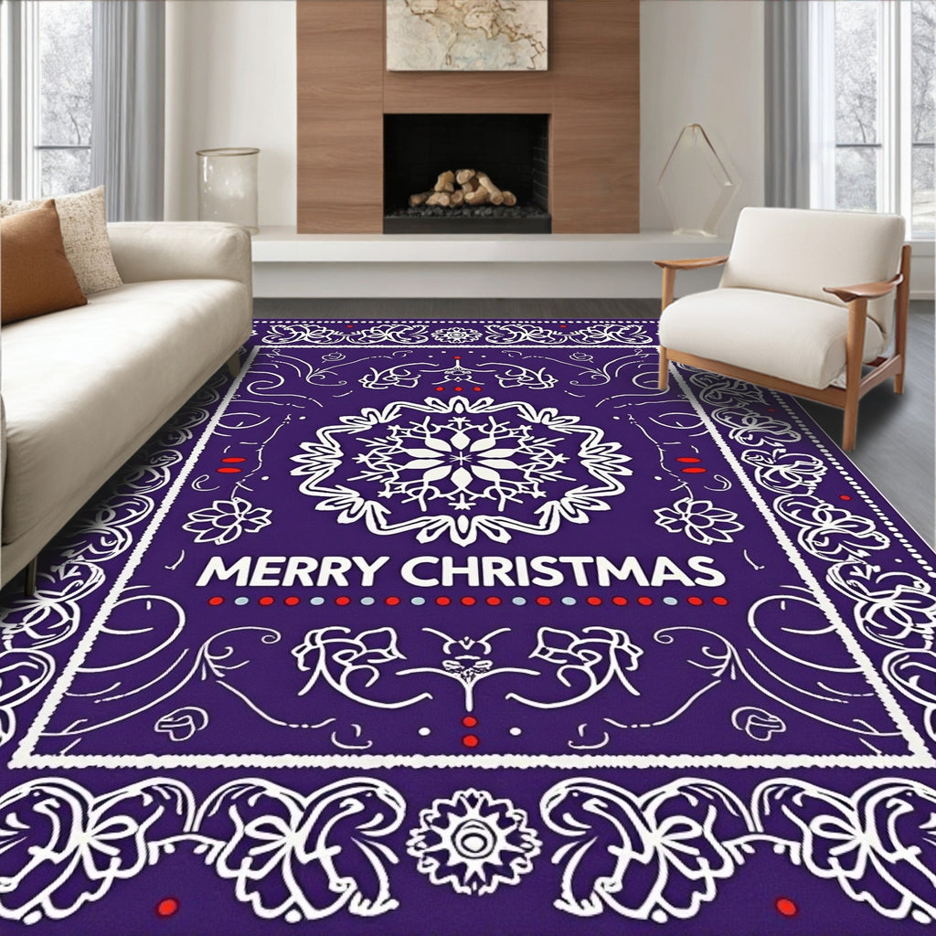 Purple White Floral Snowflake Medallion Rug