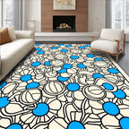 Cream Blue Daisy Garden Abstract Rug