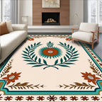 Terracotta Peacock Floral Laurel Frame Rug
