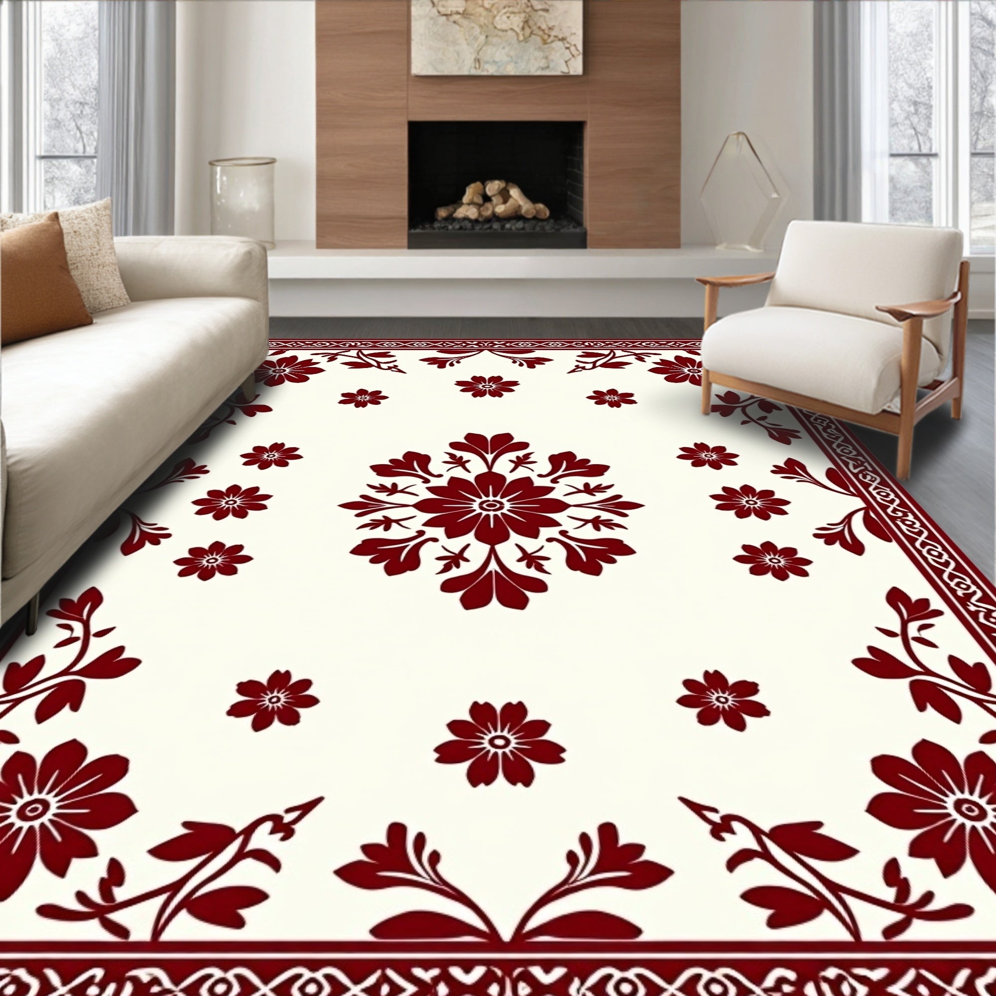 Crimson Botanical Garden Arrangement Rug