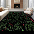 Black Jungle Animals Foliage Rug
