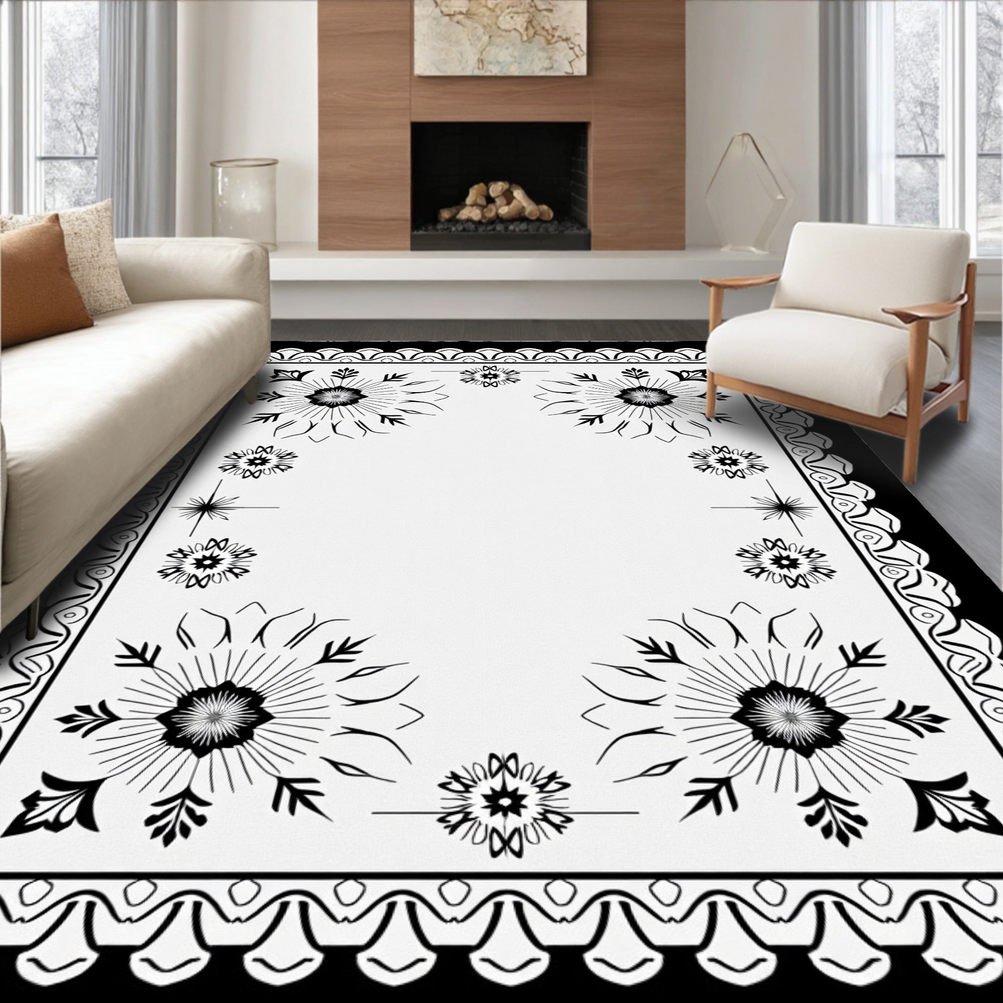 Monochromatic Sunburst Floral Lattice Rug