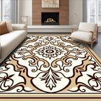 Cream Brown Ornamental Floral Medallion Rug