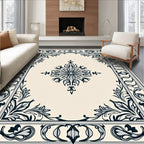Classic Ivory Dark Floral Border Rug