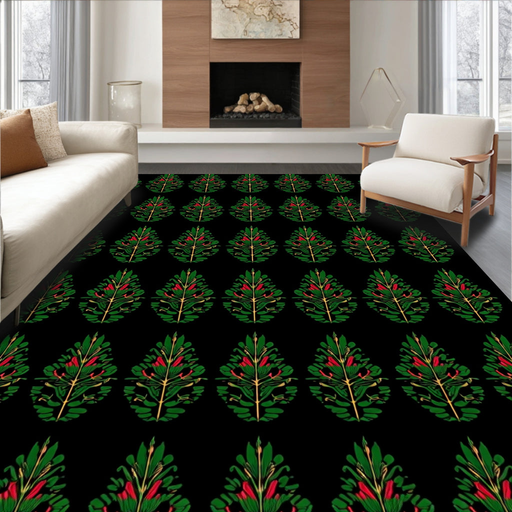 Elegant Green Red Tree Garland Rug