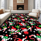 Festive Elves with Candy Canes Black Rug
