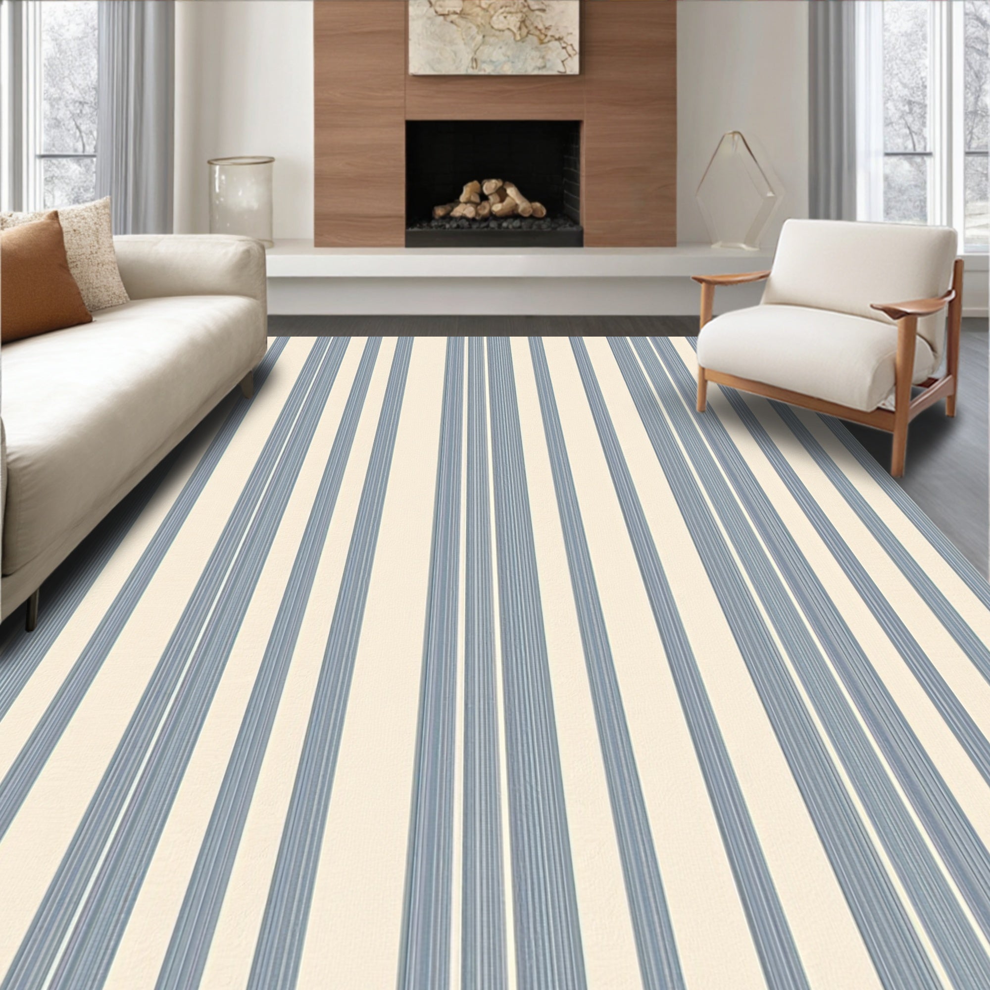 Classic Blue Cream Striped Rug