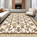 Cream Brown Medallion Geometric Border Rug