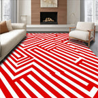 Bold Red White Interlocking Lines Rug