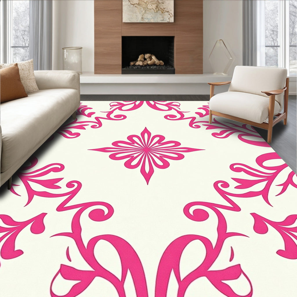 Bright Pink Floral Swirls Medallion Rug