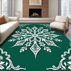 Deep Green White Scrollwork Medallion Rug