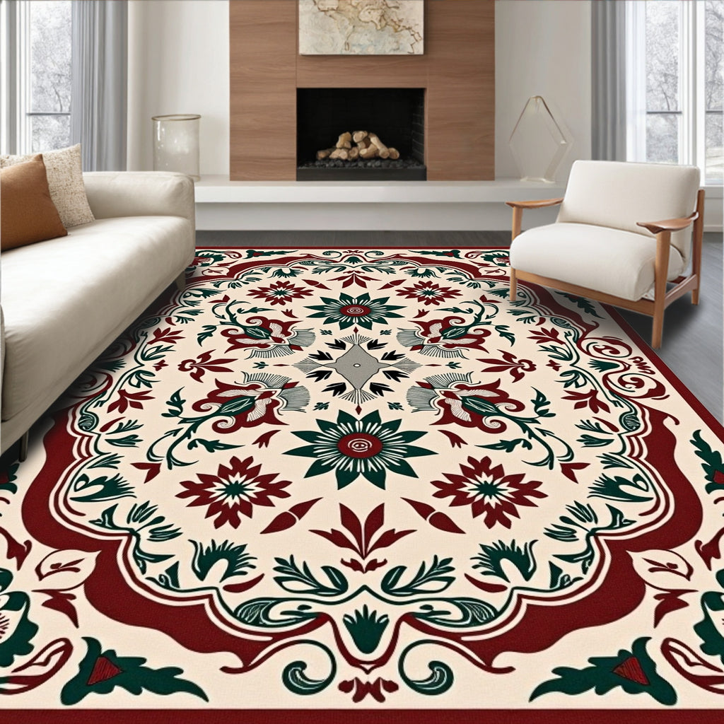 Crimson Forest Floral Symmetry Rug