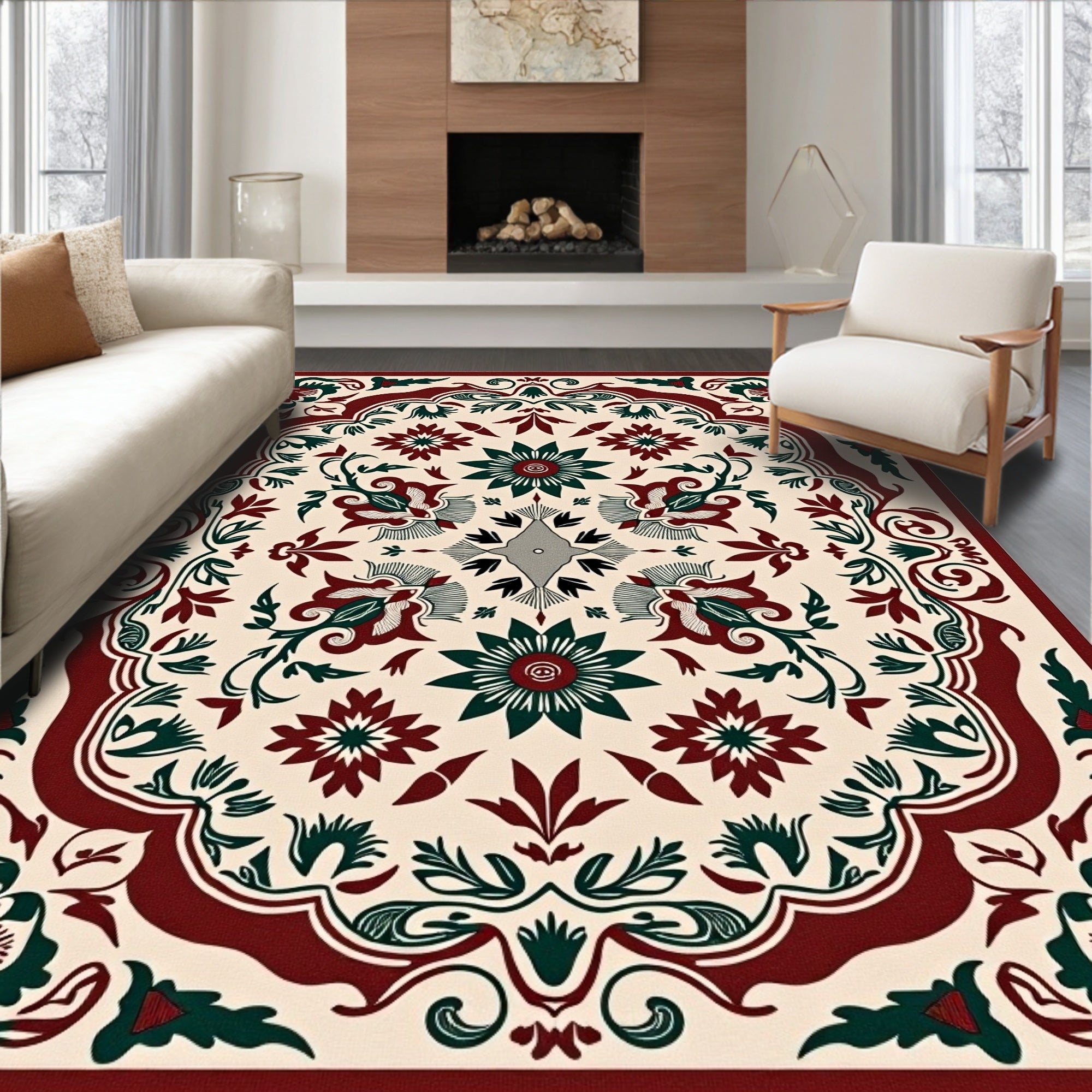 Crimson Forest Floral Symmetry Rug
