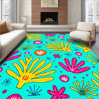 Bright Yellow Pink Abstract Foliage Rug