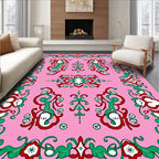Pink Red Green Scroll Floral Border Rug