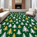 Green White Gold Forest Pines Rug
