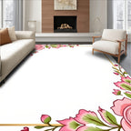 Pink Floral Whimsical Golden Frame Rug