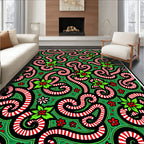 Whimsical Candy Cane Holly Swirl Rug