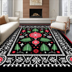 Festive Red Green Ornament Garland Rug