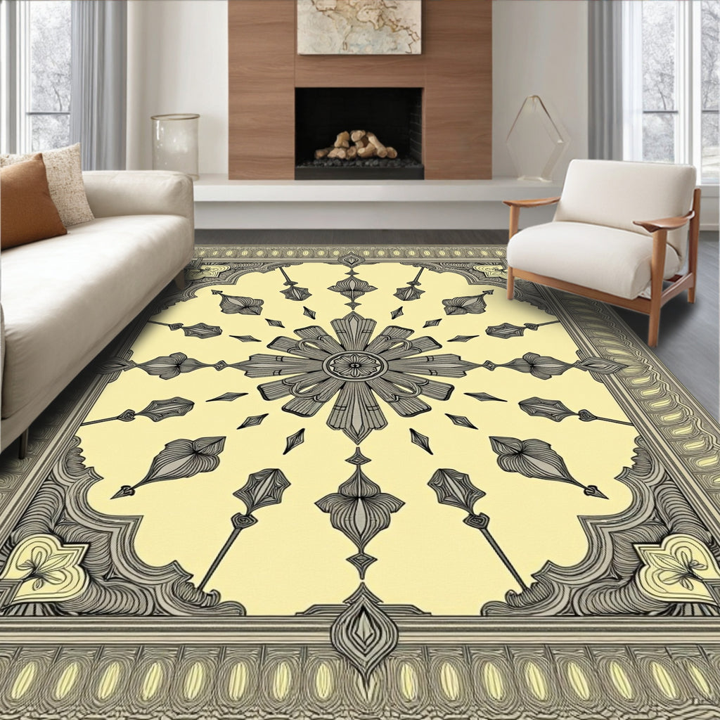 Ornate Yellow Gray Geometric Floral Rug