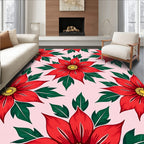 Bright Red Floral Bloom Background Rug