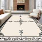 Elegant Black Floral Border Cream Rug